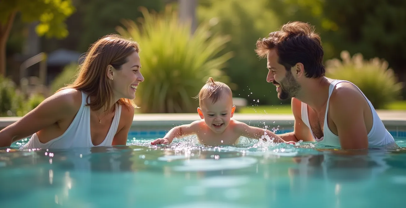 Parents et enfants d'âges différents profitant d'une piscine hors sol